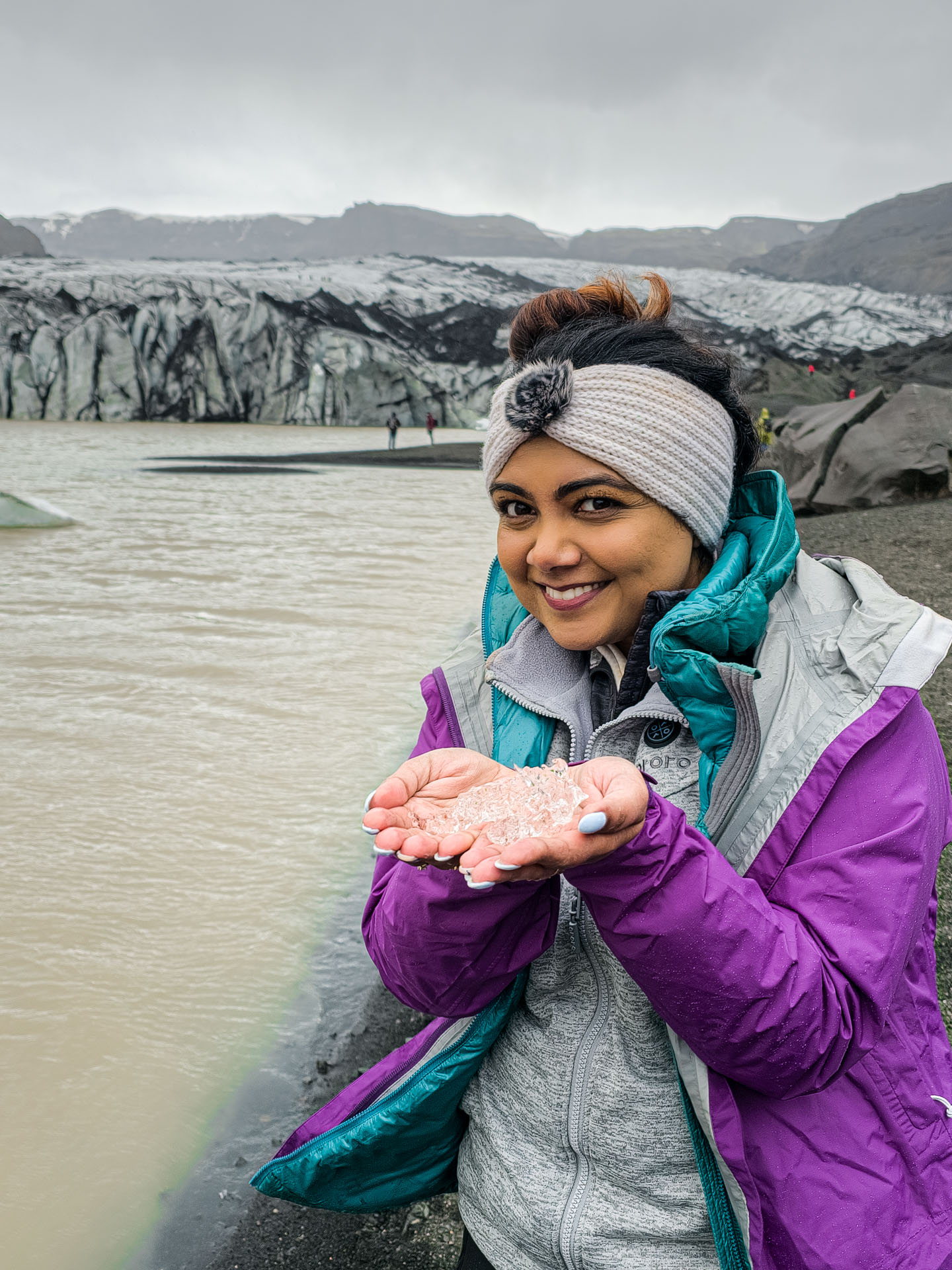 Holding ice from Sólheimajökull Glacier on Arctic Adventures South Shore Adventure Tour